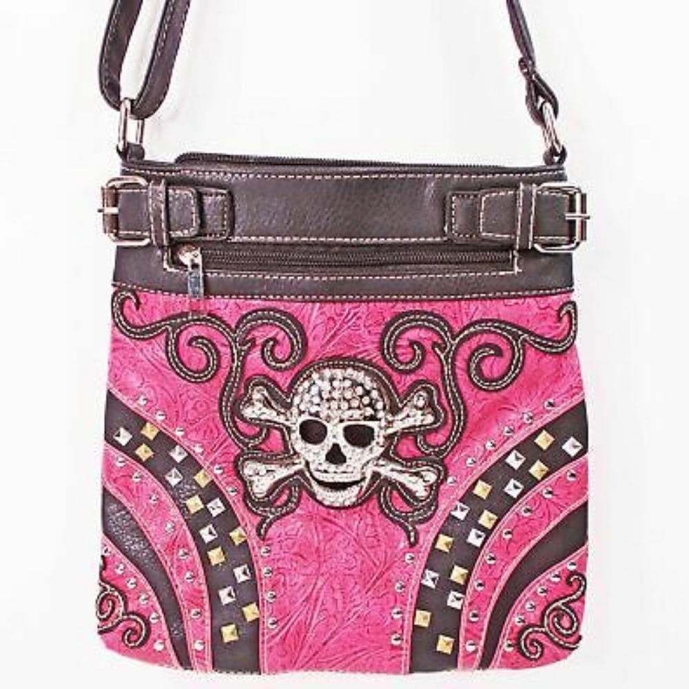 STUDDED SKULL & CROSS BONES CROSS BODY